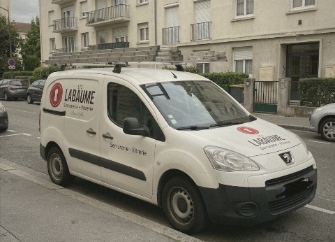 Camionnette Labaume Père et fils, serrurerie et vitrerie